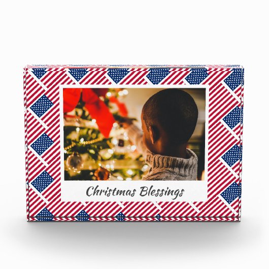 Moderne Kerstmis VLAG Gepersonaliseerd Keepomwille Fotoblokken (Voorkant)