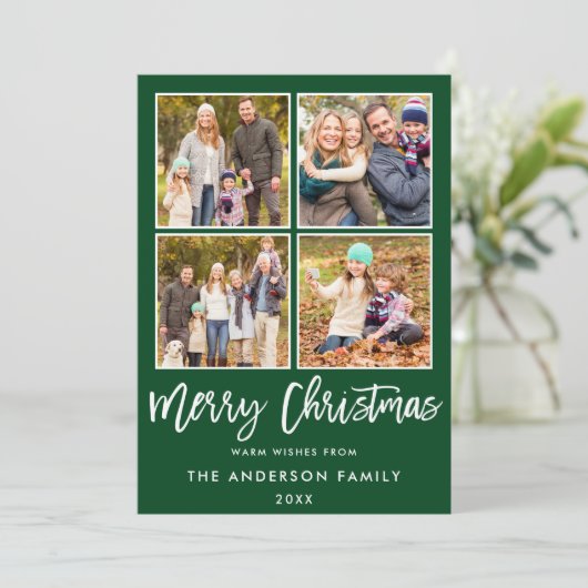 Moderne Kerstmis voor penseel script 4 Foto Feestdagenkaart (Staand voorkant)