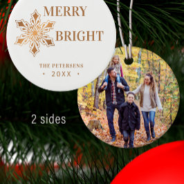 Moderne Kerstmis Vrolijk en Helder fotogoud Keramisch Ornament