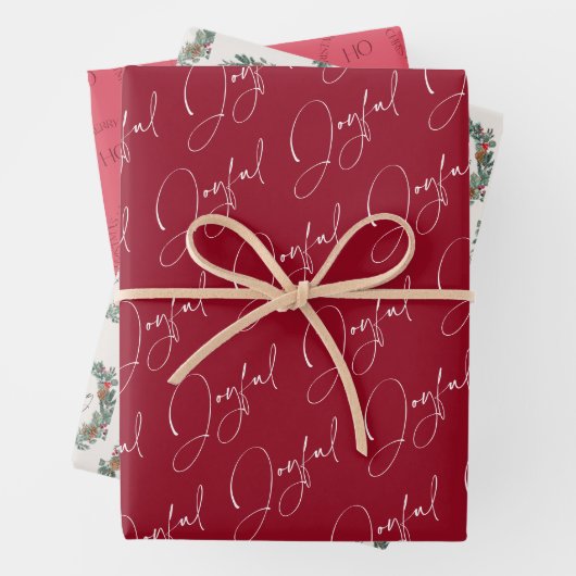 Moderne Kerstmis Vrolijke Rode krans Inpakpapier Vel (In situ)