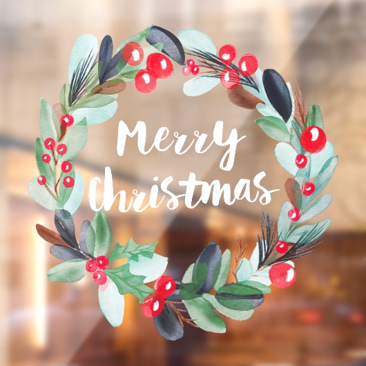 Moderne Kerstmis waterverf met script Raamsticker (Vel 2)