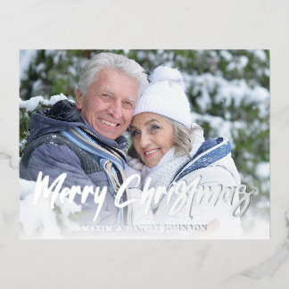 Moderne Kerstmis Winter Foto met Borstel Schrift Folie Feestdagen Briefkaart