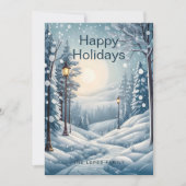 Moderne Kerstmis Winter Sneeuwval Forest Pine Tree Feestdagenkaart (Voorkant)