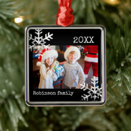 Moderne Kerstmis Winter Sneeuwvlok Foto Metalen Ornament