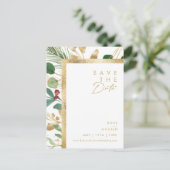 Moderne Kerstmis | Witte Save The Date Ansichtkaar Uitnodiging Briefkaart (Staand voorkant)