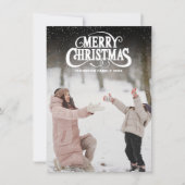 Moderne Kerstmis Witte Script Overlay Foto Feestdagenkaart (Voorkant)