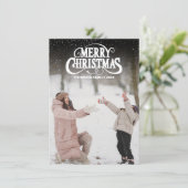 Moderne Kerstmis Witte Script Overlay Foto Feestdagenkaart (Staand voorkant)