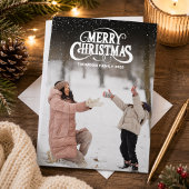 Moderne Kerstmis Witte Script Overlay Foto Feestdagenkaart