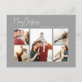 Moderne Kerstmis | Zilver Script Five-Photo Feestdagenkaart (Voorkant)