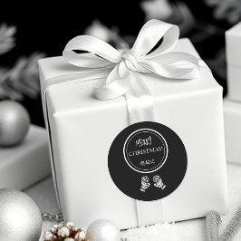 Moderne Kerstmis Zwart en Wit Persoonlijk Ronde Sticker