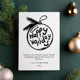 Moderne Kerstmis Zwart en Wit Plat Design Feestdagenkaart