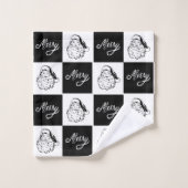 Moderne Kerstmis Zwart Witte Kerstman Gezicht Bad Handdoek (Wasdoekje)