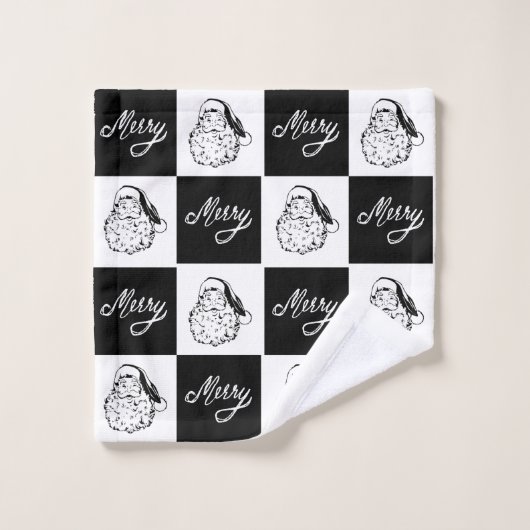 Moderne Kerstmis Zwart Witte Kerstman Gezicht Bad Handdoek (Wasdoekje)