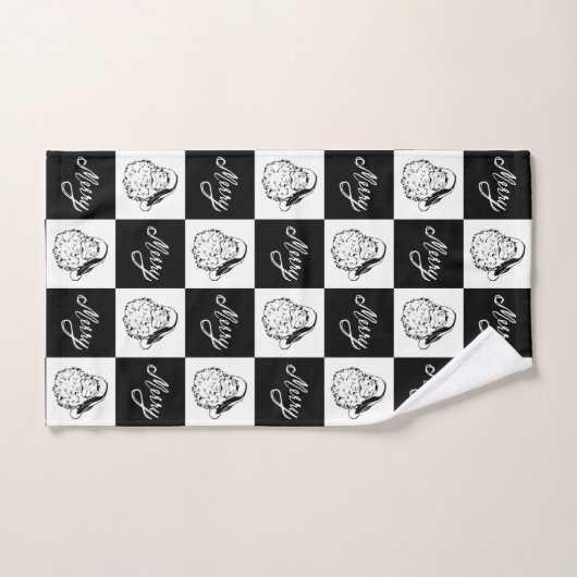 Moderne Kerstmis Zwart Witte Kerstman Gezicht Bad Handdoek (Handdoek)