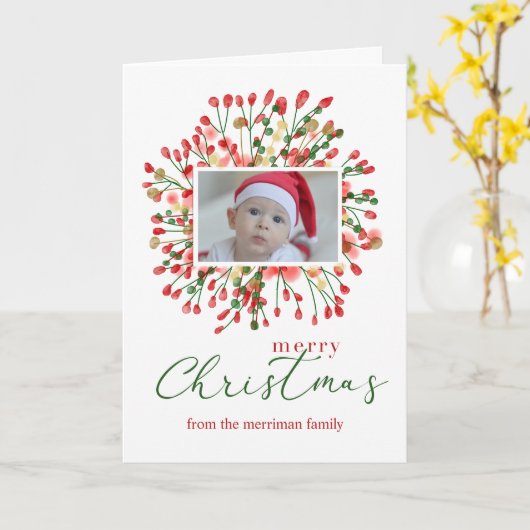 Moderne Kerstmisfoto en Naam Kaart (Gele Bloem)