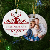 Moderne kerstmonogram familiefoto keramisch ornament