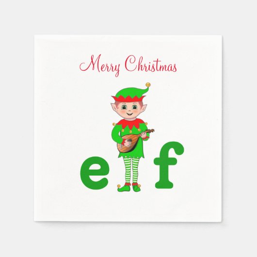 Moderne Kerstmusical Elf op Wit Servet (Voorkant)