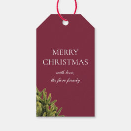 Moderne kerstpine magenta cadeaulabel