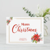 Moderne kerstpoinsettia-zaken feestdagenkaart (Staand voorkant)