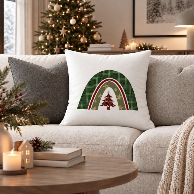 Moderne Kerstregenboog Boho Worp Kussen Ontwerp (Modern Christmas Rainbow Boho Throw Pillow Design)