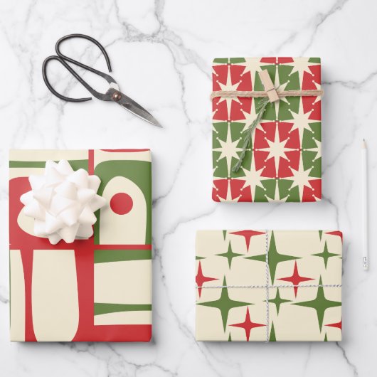 Moderne kerstretro-patronen uit het midden van de  inpakpapier vel (Voorkant)