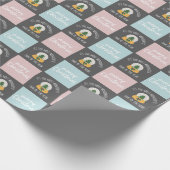 Moderne kerstroze en blauw patroon cadeaupapier (Hoek)