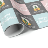 Moderne kerstroze en blauw patroon cadeaupapier (Rol Hoek)