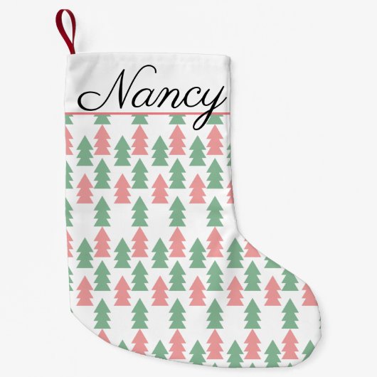 Moderne kerstroze groene kerstbomen kleine kerstsok (Voorkant)