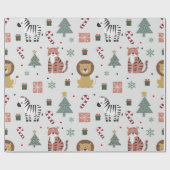 Moderne Kerstsafari Dieren Tijgerleeuw Zebra Cadeaupapier (Vlak)