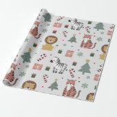 Moderne Kerstsafari Dieren Tijgerleeuw Zebra Cadeaupapier (Uitgerold)
