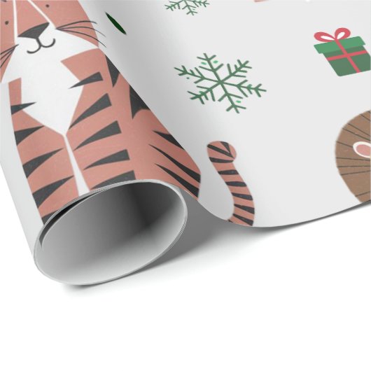 Moderne Kerstsafari Dieren Tijgerleeuw Zebra Cadeaupapier (Rol Hoek)