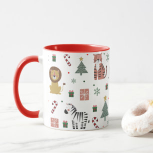 Moderne Kerstsafari Dieren Tijgerleeuw Zebra Mok