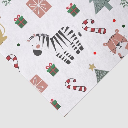 Moderne Kerstsafari Dieren Tijgerleeuw Zebra Tissuepapier (Detail)