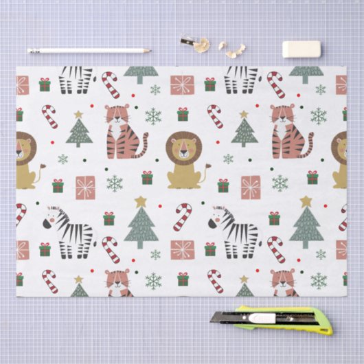 Moderne Kerstsafari Dieren Tijgerleeuw Zebra Tissuepapier (Craft)