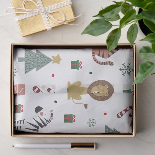 Moderne Kerstsafari Dieren Tijgerleeuw Zebra Tissuepapier (Geschenk)