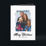 Moderne kerstschildering | Vakantieknopkaart Feestdagen Kaart<br><div class="desc">Een modern design van typografiescript onder aan de kaart en leest "Vrolijk kerstfeest" in zwart op een witte achtergrond. Biedt een mooie foto van je gelukkige familie op een geschilderd foto-effect overzicht. Op de binnenkant van de kaart is er ruimte voor een extra foto of gebruik de zelfde met een...</div>