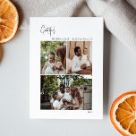 Moderne kerstscript: aantrekkelijk, verticaal 3 fo feestdagenkaart<br><div class="desc">Dit moderne kerstscript is verticaal 3 fotovakantiekaart, perfect voor uw minimalistische shabby-chic boho zwarte en witte feestelijke groet. De minimale witte handgeschreven kalligrafie is delicaat en robuust, terwijl het klasje en elegant blijft. Het ontwerp weerspiegelt een eenvoudige, volledig witte winterdag en roept herinneringen op aan een meer simplistisch leven. U...</div>