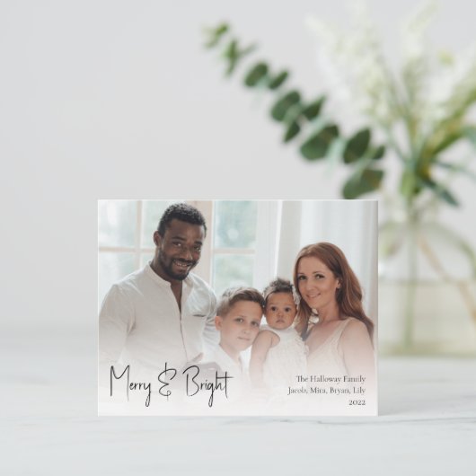 Moderne kerstscript, compacte foto's feestdagenkaart (Staand voorkant)