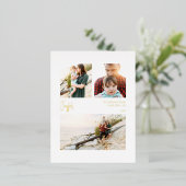 Moderne kerstscript drie foto Gold Folie Feestdagen Briefkaart (Staand Voorkant)