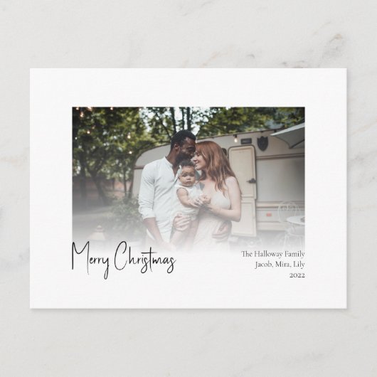 Moderne kerstscript Faded Fotovakantie Postca Feestdagenkaart (Voorkant)