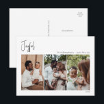 Moderne Kerstscript Gelukkige Drie-Foto Feestdagenkaart<br><div class="desc">Deze moderne kerstscript met vrolijke drie-foto's vakantieansichtkaart is perfect voor uw minimalistische shabby chic boho zwart-wit kerstgroet. De minimale, speelse, handgeschreven kalligrafie is delicaat en rustiek en tegelijkertijd klassiek en elegant. Het ontwerp weerspiegelt een simpele, geheel witte winterdag en roept herinneringen op aan een eenvoudiger leven. U zult merken dat...</div>