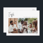 Moderne Kerstscript Gelukkige Drie-Foto Feestdagenkaart<br><div class="desc">Deze moderne kerstscript met vrolijke drie-foto's vakantieansichtkaart is perfect voor uw minimalistische shabby chic boho zwart-wit kerstgroet. De minimale, speelse, handgeschreven kalligrafie is delicaat en rustiek en tegelijkertijd klassiek en elegant. Het ontwerp weerspiegelt een simpele, geheel witte winterdag en roept herinneringen op aan een eenvoudiger leven. U zult merken dat...</div>