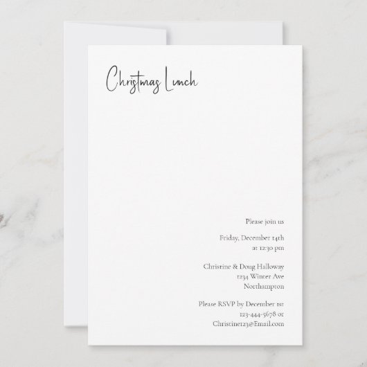 Moderne kerstscript lunch kaart (Voorkant)