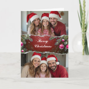 Moderne Kerstscript met familiefoto Kaart