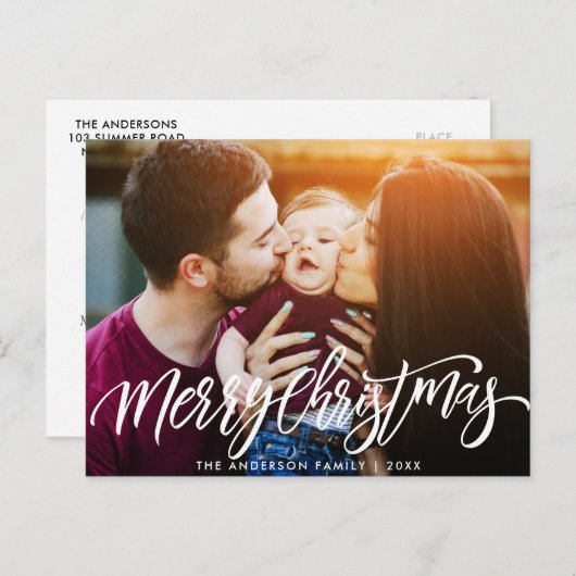 Moderne kerstscript overlay foto kaart (Voorkant / Achterkant)