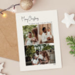 Moderne kerstscript - Verticaal 3-foto Feestdagenkaart<br><div class="desc">Dit moderne kerstscript verticaal 3 Fotovakantie-briefkaart is perfect voor uw minimalistische shabby chic boho zwarte en witte vakantie groet. De minimale witte handgeschreven kalligrafie is delicaat en robuust, terwijl het klasje en elegant blijft. Het ontwerp weerspiegelt een eenvoudige, volledig witte winterdag en roept herinneringen op aan een meer simplistisch leven....</div>