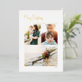 Moderne kerstscript - Verticaal 3-foto | Gold Fo Folie Feestdagenkaart (Staand Voorkant)