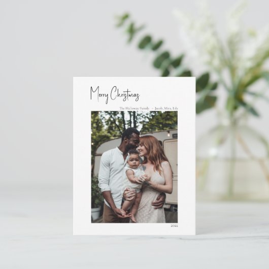 Moderne kerstscript - Verticale enkelvoudige foto Feestdagenkaart (Staand voorkant)