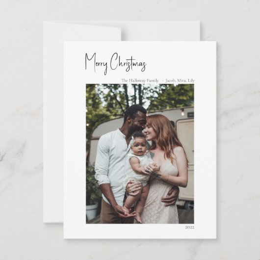 Moderne kerstscript - Verticale enkelvoudige foto Feestdagenkaart (Voorkant)