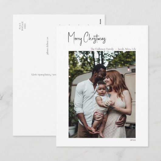Moderne kerstscript - Verticale enkelvoudige foto Feestdagenkaart (Voorkant / Achterkant)